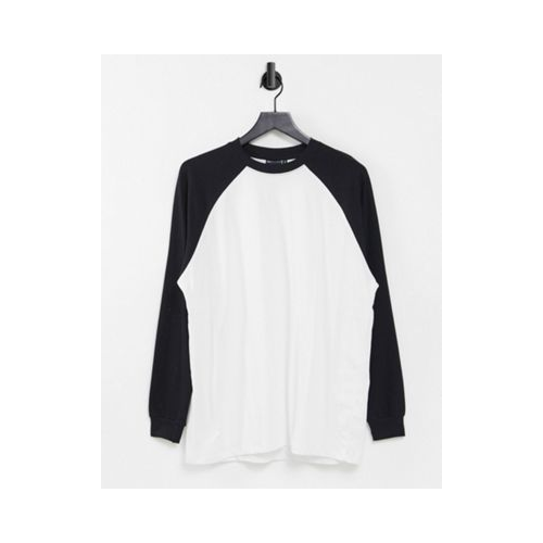 Белый лонгслив в стиле oversized с контрастными рукавами реглан черного цвета ASOS DESIGN Многоцветный