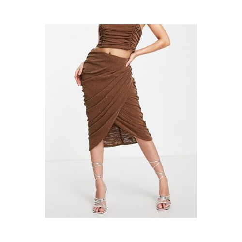 Бежевая юбка миди из сетчатой ткани со сборками от комплекта Rare London-Светло-бежевый цвет