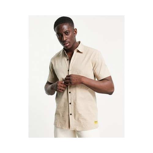 Бежевая рубашка с карманом, короткими рукавами и логотипом Caterpillar Светло-