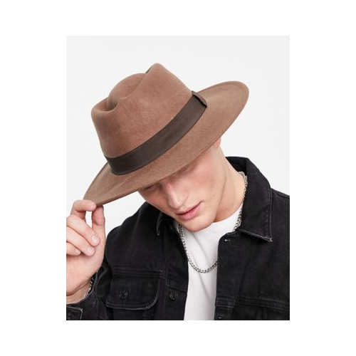 Бежевая шляпа из шерсти регулируемого размера с широкими полями и лентой ASOS DESIGN-Коричневый цвет