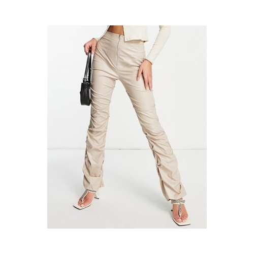Бежевые присборенные брюки из искусственной кожи с молнией спереди Missy Empire-Светло-бежевый цвет
