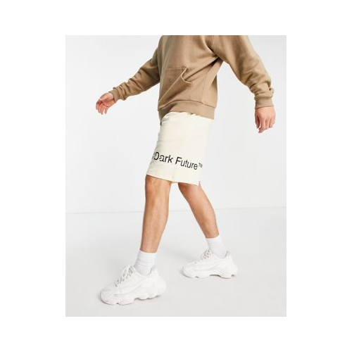 Бежевые свободные шорты с принтом логотипа на штанине ASOS Dark Future-Светло-бежевый цвет