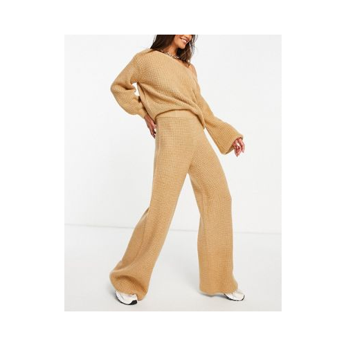 Бежевые вязаные брюки с широкими штанинами и вафельным узором (от комплекта) ASOS DESIGN-Светло-бежевый цвет
