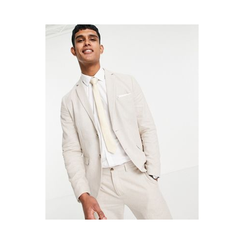 Бежевый пиджак узкого кроя из ткани с добавлением льна Selected Homme-Светло-бежевый цвет