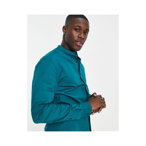 Бирюзовая облегающая рубашка с воротником с застежкой на пуговицу ASOS DESIGN-Зеленый цвет