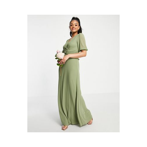 Бледно-зеленое платье макси с запахом спереди TFNC Bridesmaid Серый