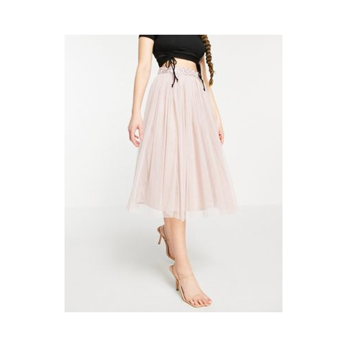 Бледно-розовая юбка миди из тюля с разрезом от комплекта Maya-Розовый цвет