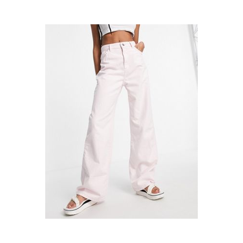 Бледно-розовые широкие брюки из саржи в винтажном стиле с мужским силуэтом Bershka-Розовый цвет
