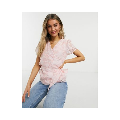 Блуза с завязкой на талии розового цвета с цветочным принтом Vila