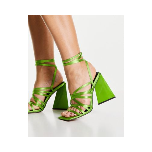 Босоножки лаймового цвета на высоком каблуке с узкими ремешками Topshop Rio-Зеленый