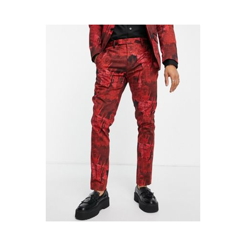 Бордовые брюки узкого кроя с абстрактным принтом Twisted Tailor Cates Красный