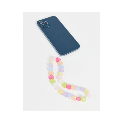 Брелок для телефона из бусин в виде сердечек пастельных цветов Pieces Разноцветный