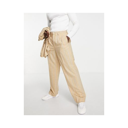 Cветло-бежевые брюки в полоску с завышенной талией, широкими штанинами и разрезом спереди ASOS DESIGN-Светло-бежевый цвет