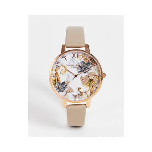 Часы песочного цвета и цвета розового золота с цветами на циферблате Olivia Burton