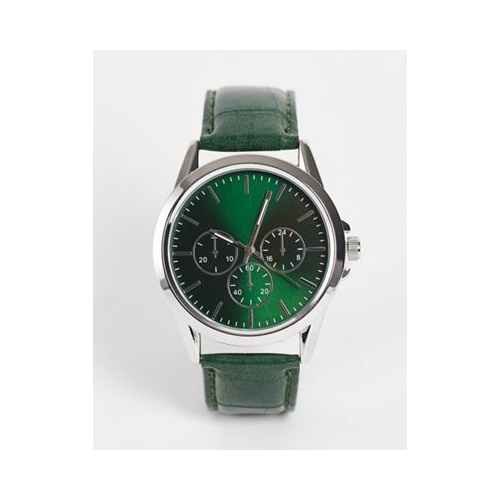 Часы с черным ремешком из искусственной кожи и зеленым циферблатом Topman-Черный цвет