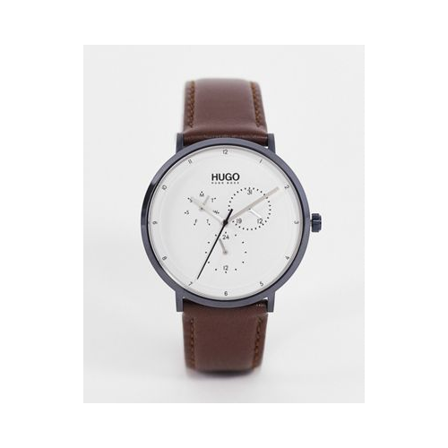 Часы с кожаным ремешком коричневого цвета Hugo 1530008-Коричневый