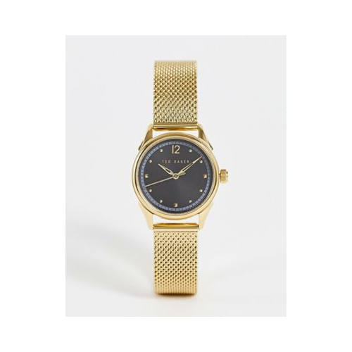 Часы с корпусом из нержавеющей стали, черным циферблатом и золотистым сетчатым браслетом Ted Baker