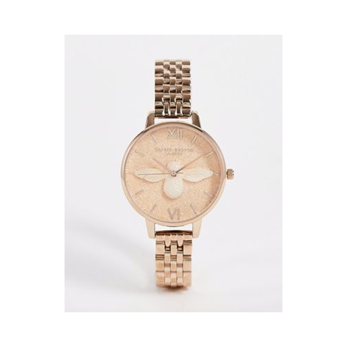 Часы с сиреневым ремешком и блестящим циферблатом цвета розового золота Olivia Burton