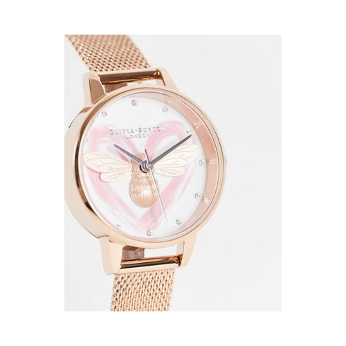 Часы цвета розового золота с сетчатым ремешком Olivia Burton Lucky Bee