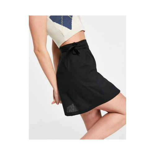 Черная мини-юбка из ткани под лен с запахом ASOS DESIGN-Черный цвет
