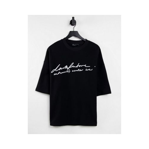Черная oversized-футболка из фактурного хлопка с вышитым логотипом-надписью на груди ASOS Dark Future-Черный цвет