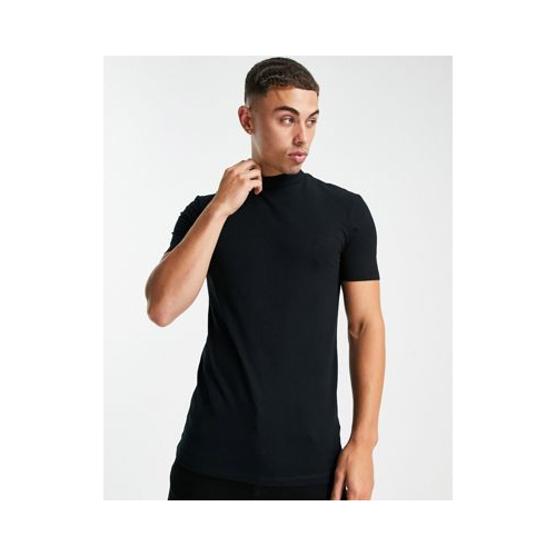 Черная облегающая футболка с высоким воротом ASOS DESIGN-Черный цвет