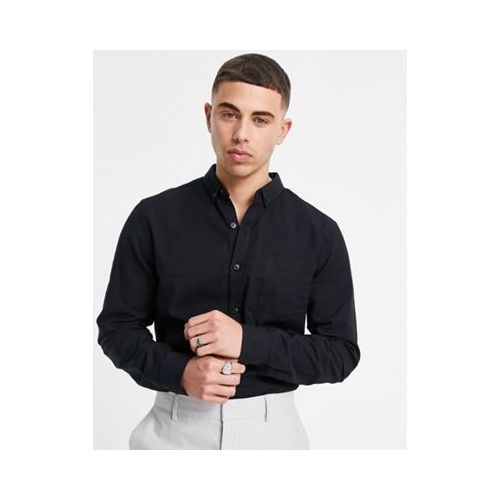 Черная оксфордская рубашка из органического хлопка с длинными рукавами New Look-Черный цвет