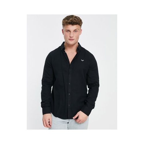 Черная оксфордская рубашка с длинными рукавами Threadbare