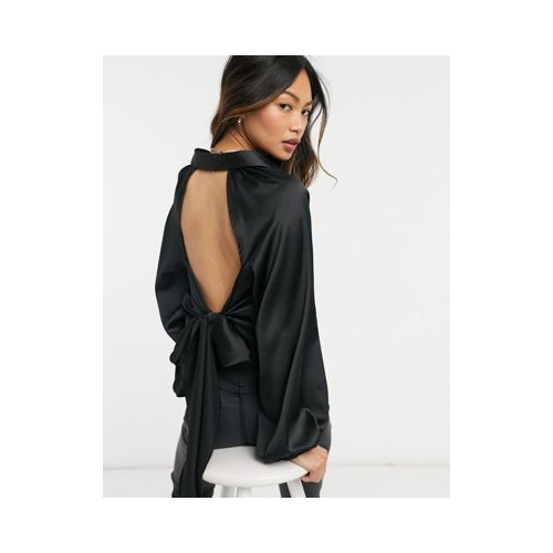 Черная атласная рубашка с открытой спиной ASOS DESIGN-Черный цвет