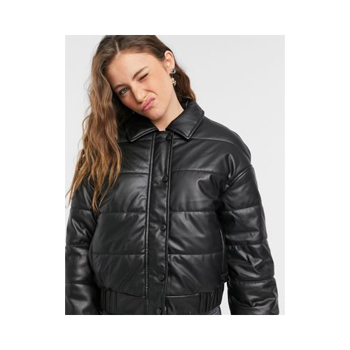 Черная дутая куртка из искусственной кожи NA-KD x Chloe B-Черный цвет