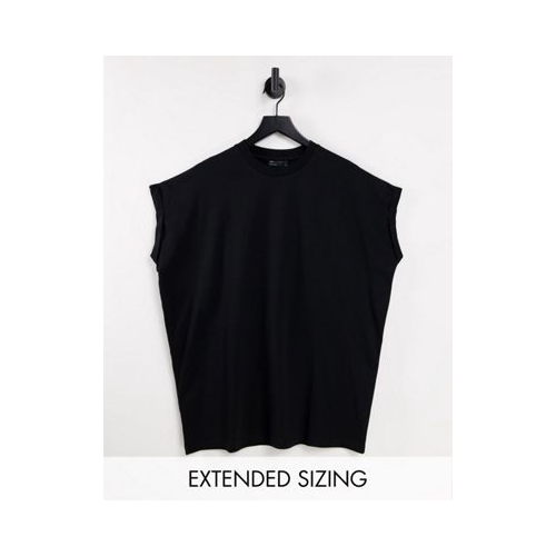 Черная длинная oversize-футболка с круглым вырезом и отворотами на рукавах ASOS DESIGN-Черный цвет