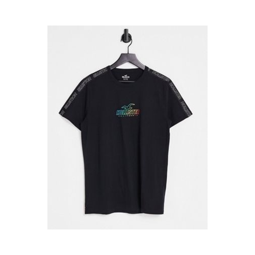 Черная футболка с фирменной тесьмой и логотипом с эффектом омбре Hollister Perspective
