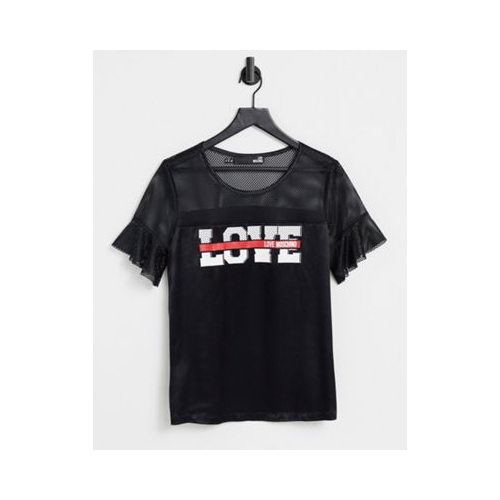 Черная футболка с сетчатыми рукавами Love Moschino