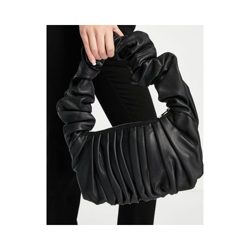 Черная кожаная сумка на плечо с крупными сборками ASOS DESIGN-Черный цвет
