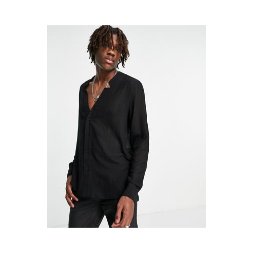 Черная прозрачная рубашка классического кроя с разрезами на горловине ASOS DESIGN-Черный цвет
