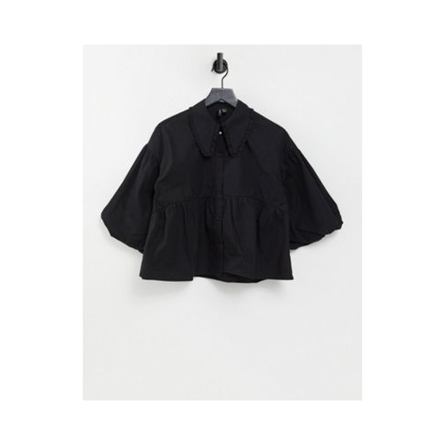 Черная рубашка с баской и объемными рукавами Vero Moda-Черный цвет