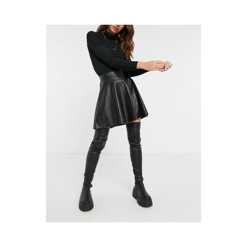 Черная расклешенная юбка миди из искусственной кожи Topshop-Черный цвет