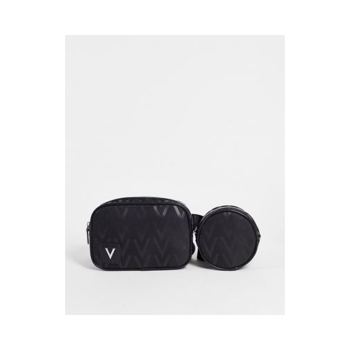 Черная сумка для авиапутешествий с кошельком для монет и со сплошным принтом логотипа Valentino Bags Contrau