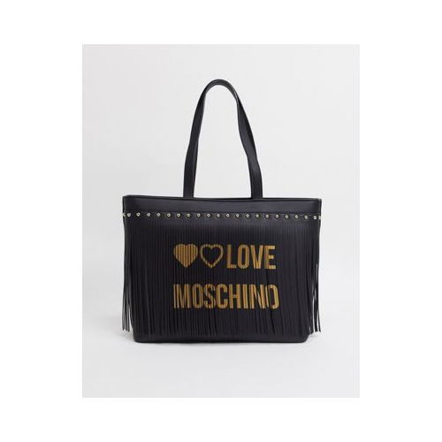 Черная сумка-тоут с логотипом и бахромой Love Moschino
