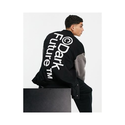 Черная трикотажная куртка-бомбер в стиле oversized с крупным логотипом на спине ASOS Dark Future-Черный цвет