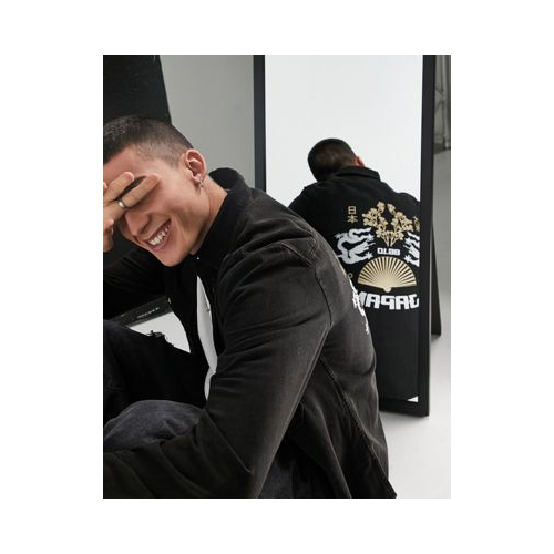 Черная выбеленная рубашка навыпуск с принтом на спине ASOS DESIGN