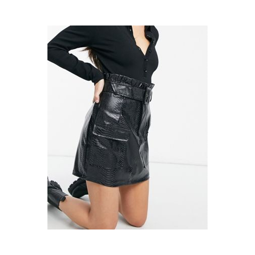 Черная юбка мини из искусственной кожи с карманами In The Style x Olivia Bowen-Черный цвет