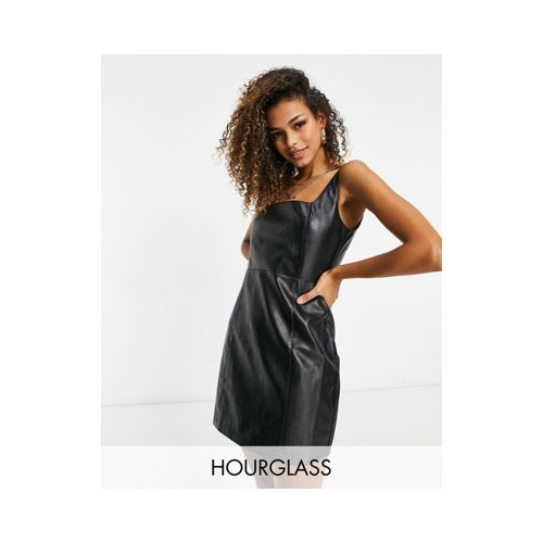 Черное джинсовое платье-сарафан из искусственной кожи с квадратной горловиной ASOS DESIGN Hourglass-Черный цвет
