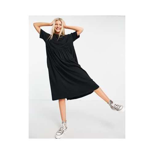 Черное oversized-платье миди с присборенной юбкой ASOS DESIGN-Черный цвет