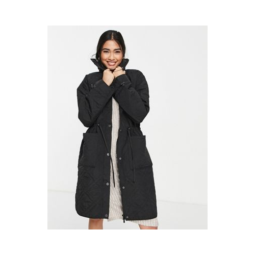 Черное стеганое пальто с воротником-стойкой Vila