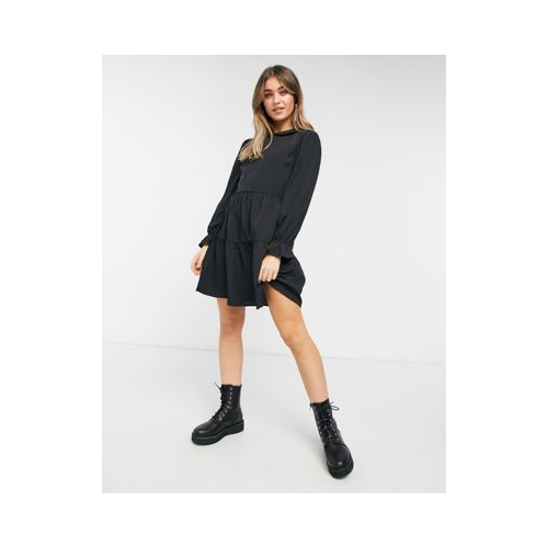 Черное свободное платье мини с воротником New Look-Черный цвет