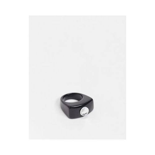 Черное пластиковое кольцо с прозрачным кристаллом ASOS DESIGN