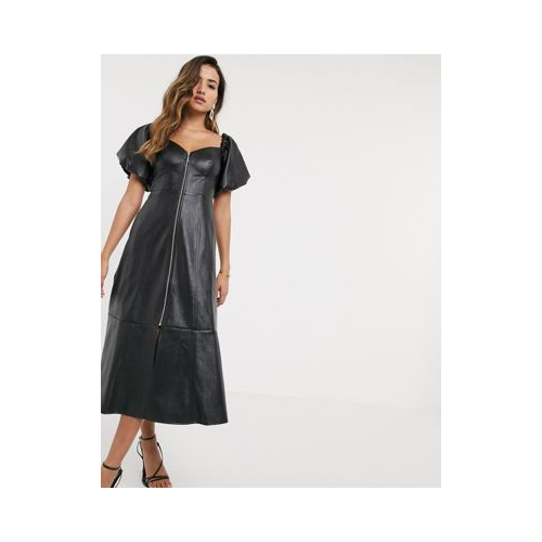 Черное платье миди на молнии из искусственной кожи ASOS DESIGN-Черный цвет