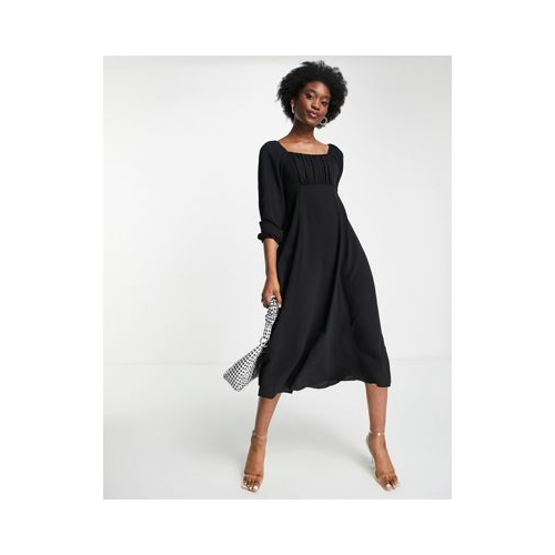 Черное платье миди с присборенным квадратным вырезом ASOS DESIGN-Черный цвет