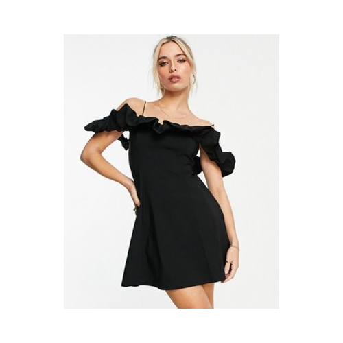 Черное платье мини из бенгалина с оборками Miss Selfridge-Черный цвет